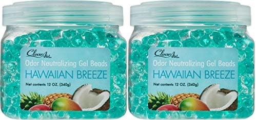 Clear Air Odor Eliminator Gel Beads - Air Freshener - Eliminates Odors in Bathrooms, Cars, Boats, RVs & Pet Areas - Made with Essential Oils - Hawaiian Breeze Scent - 12 Ounce - 2 Pack