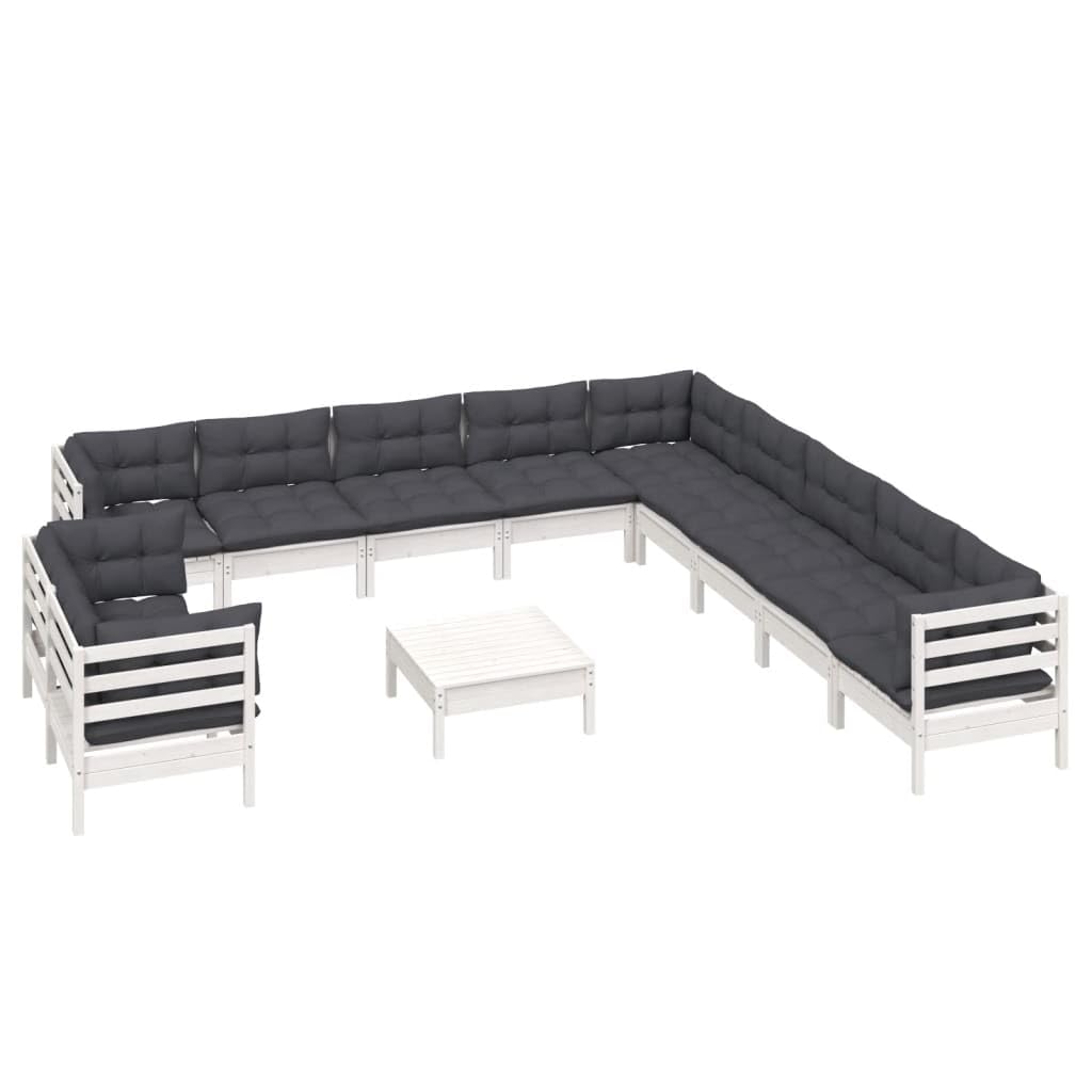Lite drewno sosnowe zestaw z poduszkami modułowy biały 135 cm