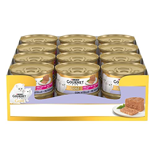 GOURMET Gold Cibo Umido per Gattini Mousse con Vitello - 24 Lattine da 85 g, Alimento Umido Specifico per Gattini