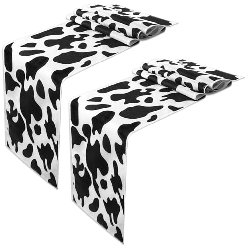 2 Pack Cowprint Table Runners Cow Table Runner 72 x 13 in Cowhide Tablerunner Linen Covers Black and White Tablecloth for Picnic Dining Room Kitchen Home Decorations Party Decor