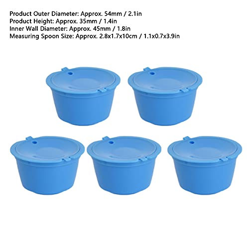 Kapsułki do kawy ze stali nierdzewnej, 50 ml, 5 kubków z filtrem wielokrotnego użytku z łyżeczką, odpowiednie do modeli Nescafe Dolce Gusto, Melody, Genio, Mini Me, Esperta i Circolo (jasnoniebieski
