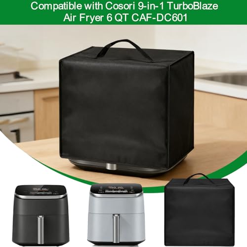 Image of Air Fryer Dust Cover for Cosori 9-in-1 TurboBlaze Air Fryer 6 Qt, 13 inchDx10.62 inchWx11.80 inchH, Reusable 600D Nylon w / 12m Aluminum Foil Cover, Heavy Duty, Heat Resistant, Waterproof, Dustproof