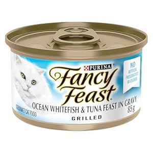 Fancy Feast Grilled Wet Cat Food, Whitefish & Tuna Feast in Gravy – 85 g Can (24 Pack)
