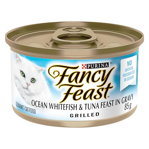 Fancy Feast Grilled Wet Cat Food, Whitefish & Tuna Feast in Gravy – 85 g Can (24 Pack)