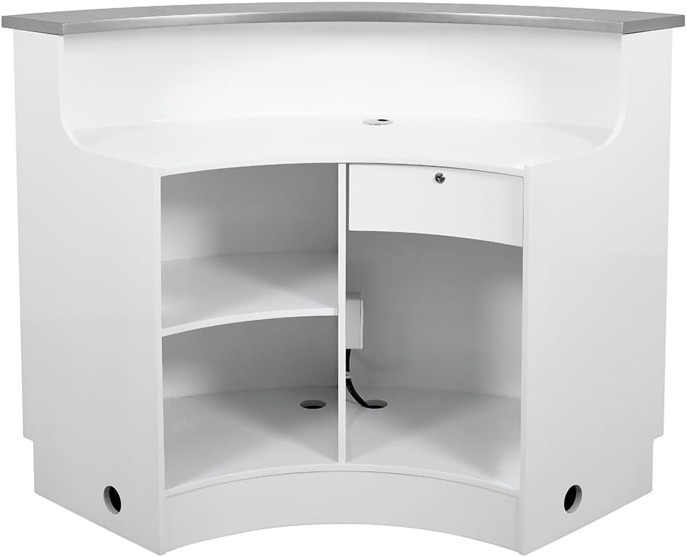 Dir LED Illuminated Curved Reception Desk, Reception Area Counter Janus Round, White Silver