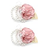 TAIANJI 2 Pcs Rose Wrist Flowers for Wedding Bracelet, Corsage Handmade Pearl Boutonniere Set for Women, Bridesmaid, Bridal (Pink)