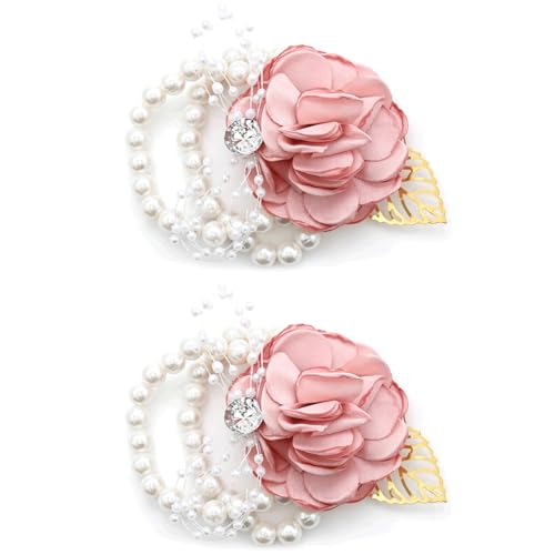 TAIANJI Rose Handgelenk Blume Hochzeit Rosa 2 Stück Handgelenk Blume Boutonniere für Braut...