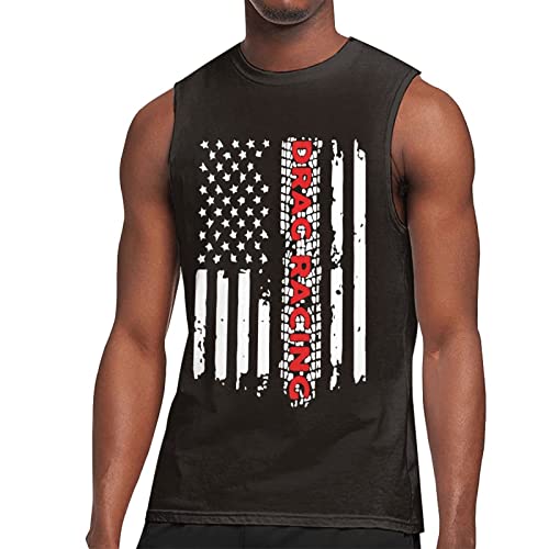 Cxcplxk Drag Racing Flag America Men's Sleeveless T-Shirt Sport Bodybuilding Tank Top Shirts Muscle Workout Vest X-Large #TOP8