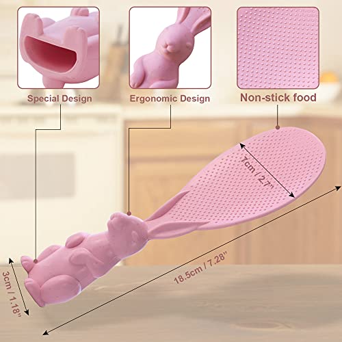 Hengke 3 Pieces Rabbit Shape Rice Paddle Bunny Cartoon Rice Spoon Non-Stick Rice Spatula Stand-Up Rice Spoon Paddle Standing Rice Cooker Spoon Stand-Able Rice Serving Spoons Vertical Rice Scoop #TOP1