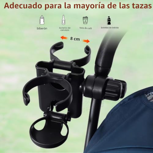 Miniatura 5 de Vihir Portavasos Carrito Bebe, 3 En 1 Plegable Portabotellas Para Sillas De Ruedas, Universal Soporte De Bebidas Para Cochecito, Bicicletas, Scooters, Con Soporte Para Teléfono Móvil