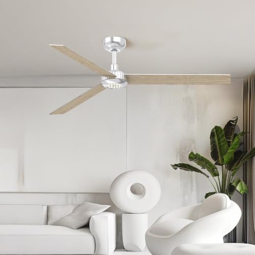 Image of TALOYA 52 inch Ceiling Fan,Silver Finish,6-Speed,Dimmable,Noiseless,Reversible DC Motor,3 blades