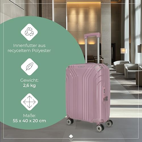 Travelite 4-Rad Hartschalen Handgepäck Koffer klein mit recyceltem Innenfutter, Gepäck Serie ELVAA: Stylischer Trolley mit Schutzecken + TSA Schloss, 55 cm, 41 Liter