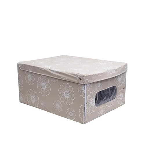 VIRSUS Scatola Portabiancheria per cambio stagione 2533, Misura 40x50x25 cm, Finestra Trasparente, Box Contenitore Salvaspazio Organizer Armadio per vestiti e biancheria (Beige Fantasia)