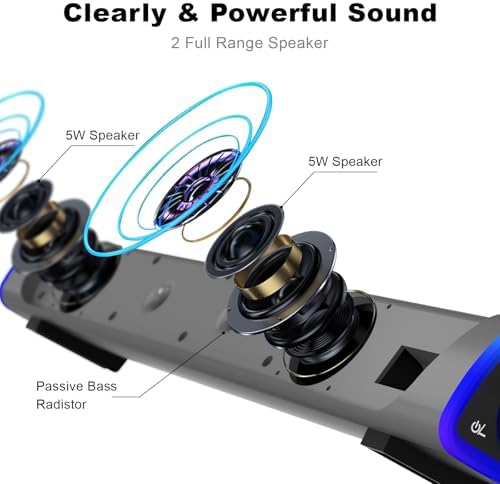 SOULION R30 Computer Speakers for Desktop PC, Wired USB Powered 3.5mm Aux | Slanted Design Crystal Sound PC Speaker with Rotary Switch LED Light for Laptop Monitor Office Work Music Gray