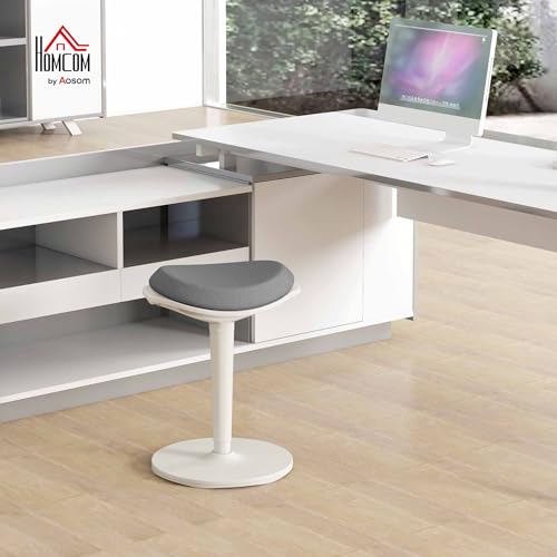 Image of HOMCOM Standing Desk Chair, Backless Wobble Chair, 22.2-28.1 Inches, Ergonomic Adjustable Active Learning Stool for Office Desks, with Rocking Motion, Padded, Grey