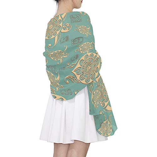 Sea Turtle Tortoise Terrapin Enthic Boho Pattern Women Long Silk Scarf, Shawl Chiffon Large Stole Headscarf, Lightweight Sunscreen Satin Scarves Wraps for Wedding Party Gift4