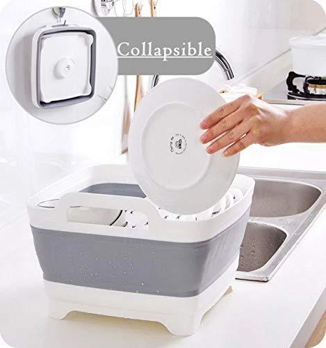 Leemeimei 9L (2.4Gallon) Dish Basin Collapsible With Drain Plug Carry Handles,Kitchen Storage Tray Dish Wash Basin, Portable Dish Tub, Foldable Dishpan For Camping Portable Dish Washing(Gray) #TOP3