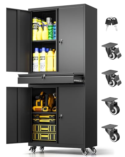 Metal Garage Storage Cabinet with Wheels and Drawer