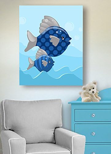Under The Sea Ocean Theme - Stretched Canvas Nursery Wall Art Decor - Adorable Fish Design That Makes a Memorable Baby Gift Idea - Wooden Frame Construction - Ready to Hang 24X30