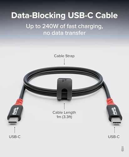 Image of Plugable USB C to USB C Cable, Data Blocker Charge Only Cable (1m /3.3ft): 240W Safe Fast Charging for MacBook, iPhone 15 /16, Galaxy S24, Steam Deck, and More USBC Devices (USBC-CC1M) (Pack of 2)