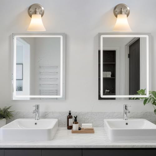 LOUSACE 2 Pack 1-Light Brushed Nickel Bathroom Lighting Fixtures Vintage Bathroom Vanity Lights with Opal White Glass, Set of 2 Single Vanity Wall Sconces for Side Mirror Cabinet Stairs Living Room by LOUSACE - Used condition - Image 8