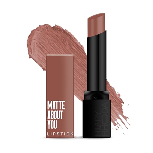 Hilary Rhoda Matte About You Lipstick | Long Lasting & Highly Pigmented Lipstick | Glides Smoothly | Matte Finish | One Stroke Application | Cruelty-Free & Vegan - 3g (Coffee Date - Shade 03)
