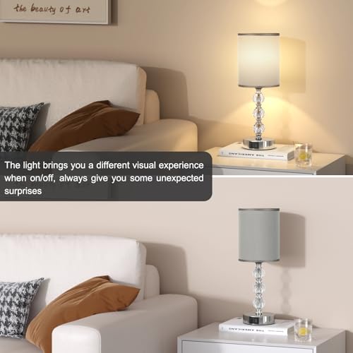 Aooshine Touch Table Lamp, Crystal Grey Bedside Lamps with 3 Way Dimmable, Small Bedside Lamp with USB C+A Charging Ports - Image 4