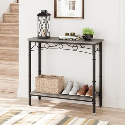 IDEALHOUSE 2024 New Console Table – Retro Sofa Table with Storage, 2 Tier Entryway Table with MDF and Metal, Elegant Design for Living Room, Entryway, Hallway