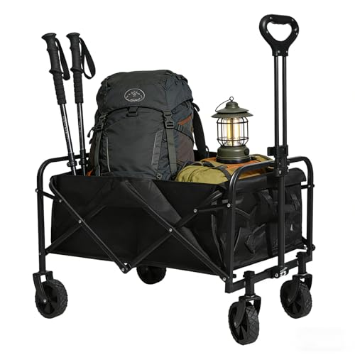 Jomdjmskes Carro Plegable con Ruedas, Carro Playa, Carrito Multiusos, Carro Transporte con Ruedas Grandes Todoterreno, Asa Ajustable Telescópica Tela Resistente e Impermeable para Jardín, Camping