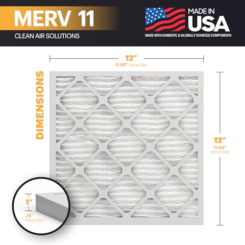 Image of BNX TruFilter 12x12x1 Air Filter MERV 11 (6-Pack) - MADE IN USA - Allergen Defense Electrostatic Pleated Air Conditioner HVAC AC Furnace Filters for Allergies, Dust, Pet, Smoke, Allergy MPR 1200 FPR 7