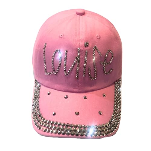 Popfizzy Pink Louise Hat for Women Handmade Rhinestone Gifts for Women Bling Apparel Adjustable Hat for Adults One Size