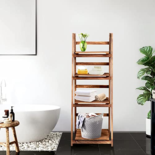 Babion 4 Tier Ladder Shelf, Industrial Leaning Bookshelves Ladder Bookcase Wooden Shelf With Stable Frame Plant Stand Storage Rack Shelf For Home Black, Bedroom, Kitchen -Brown #TOP1