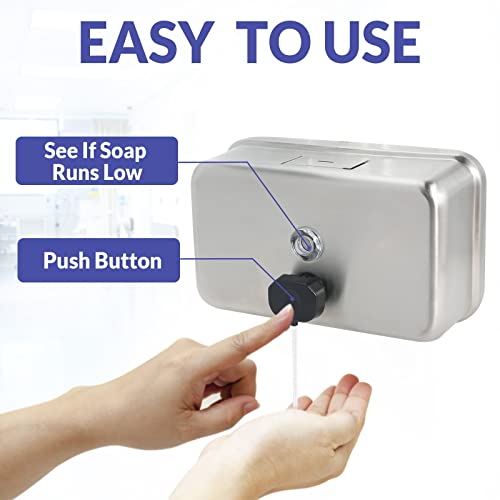 Stardrix Heavy Duty Stainless Steel Wall Mount Soap Dispenser, 1100Ml/37Oz, With Corrosion Proof Lining And Anti-Leak Pump For Commercial & Home Bathroom Kitchen (Horizontal) #TOP6
