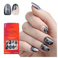 KISS Voguish Fantasy Halloween Press On Nails, ‘Space Girl’, Dark Navy, Short Oval, Glow In The Dark, Magnetic Powder Effect, Pink Gel Nail Glue (2g), 28 Fake Nails
