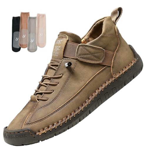 Zapatillas de cuero para mujer, hechas a mano, suaves, cómodas y con soporte de arco, botas ortopédicas sin cordones, Khaki, 38 EU
