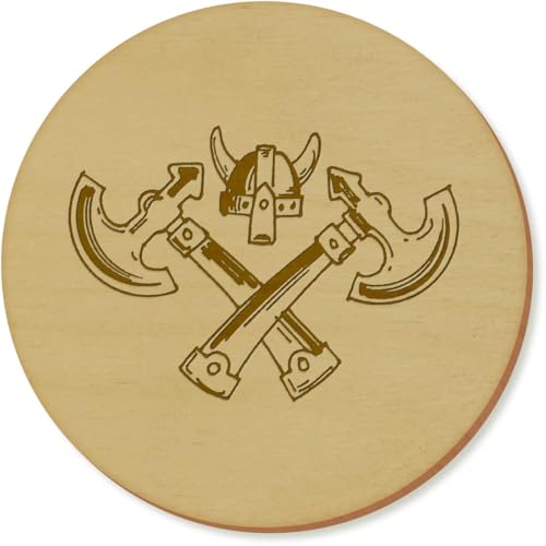 Azeeda 6 x 'Viking Axes & Helmet' 95mm Round Wooden Coasters (CR00169555)