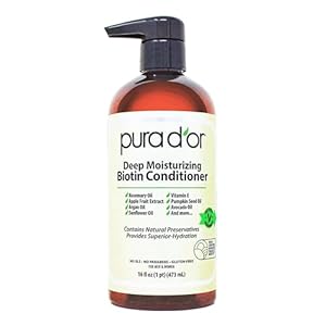 PURA D’OR Deep Moisturizing Biotin Conditioner Thickens, Softens, & Moisturizes Dry, Frizzy, Damaged Hair w/Argan Oil, Pumpkin, Rosemary, Honeysuckle, Vitamin E, Men & Women, 16oz