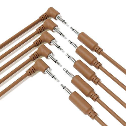 ExcelValley - 5-Pack Hybrid Mono Modular Patch Cables TS 3.5mm 1/8" [Brown - 30cm 12"]