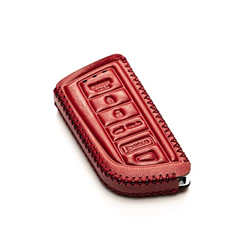 Image of Vitodeco Genuine Leather Smart Key Fob Case with Leather Key Strap Compatible for Acura MDX, RDX, ADX, TLX, INTEGRA - 5-Button, Red