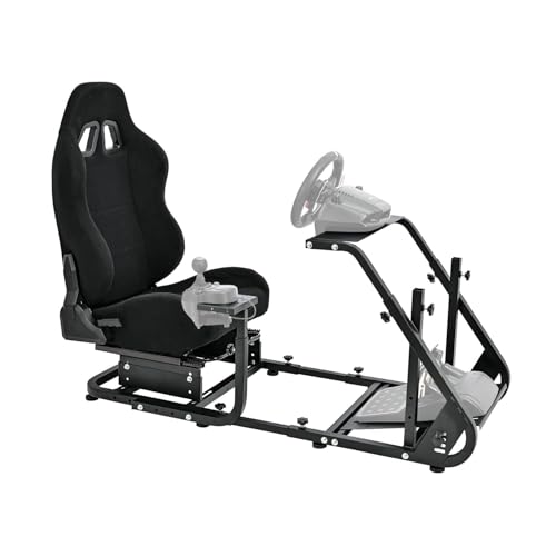 Marada Racing Simulator Cockpit with Comfort Gaming Seat Mountable Monitor Stand Fit for Logitech/Thrustmaster/Fanatec G25 G27 G29 T248 T300,Driving Race Sim Mount No Steering Wheel Pedal