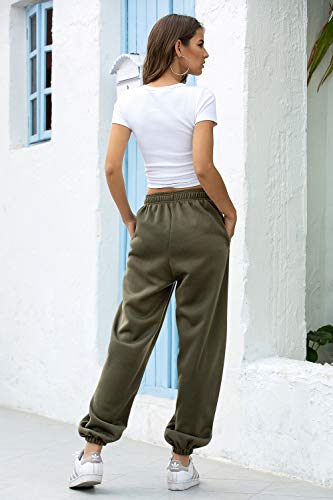 Willow Dance Wide Leg Sweatpants for Women High Waisted Baggy Joggers Elastic Loose Active Pants with Pockets Amy Green L