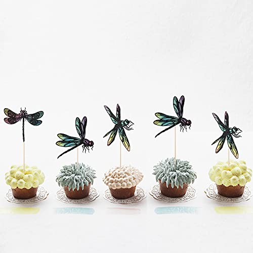12Pcs Dragonfly Cupcake Toppers ，Insect Themed Cake Decoration，Baby Bath Cake Decorations, Summer Garden Decorations, For Boys And Girls Birthday Party Decoration Supplies #TOP11