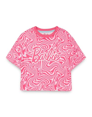 Barbie Girls Pajama Set | Childrens Wavy All Over Print Pink Short Sleeve Long Leg Graphic PJs Bundle with Scrunchie4