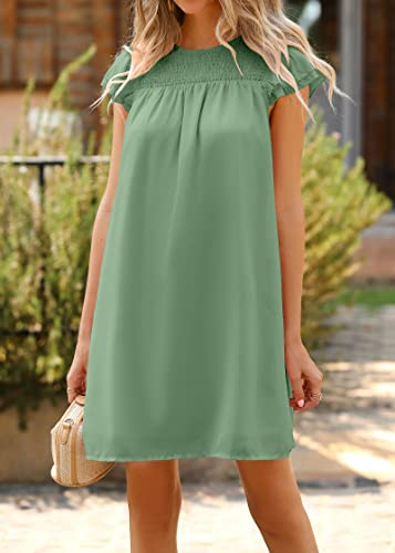Image of KIRUNDO Wedding Guest Shift Dresses for Women Short Spring Summer Ruffle Cap Sleeve Chiffon Babydoll Flowy Mini Sundress