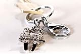 Länge 10 cm Schlüsselanhänger Papageien aus Metall · silber mit Strass in schwarzer Geschenkbox Länge 10 cm