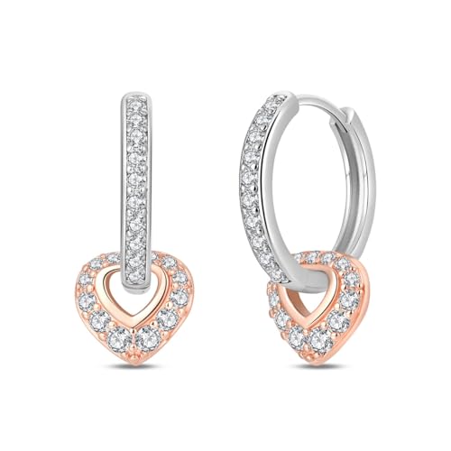 Image of Heart Dangle Earrings for Women Rose Gold Plated Silver Lightweight Earrings Hypoallergenic Dainty CZ Jewelry Gifts for Mom/Her
