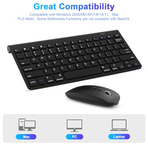 Image of cimetech Bluetooth Mini Keyboard and Mouse, Slim Portable Ergonomic Wireless Keyboard and Rechargeable Mouse Compatible with iPad, Tablet, Laptop, PC - Black