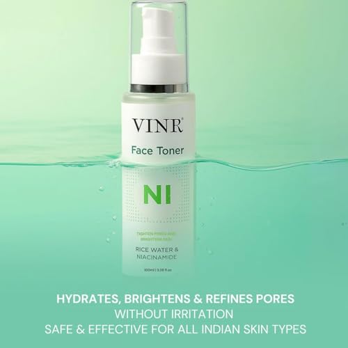 Image of VINR 10% Niacinamide & 1% Hylauronic Acid Rice Water Face Toner Pore Tightening & Glowing Skin Oil Control | Hydrating Facial Toner for Acne-Prone, Sensitive & All Skin Types | Women & Men -200ml (Pack of 2 )