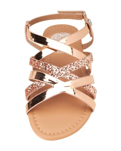 Image of Vince Camuto Girls' Sandals - Open Toe Summer Strappy Flat Dress Shoes with Glitters and Secure Hook and Look Closure