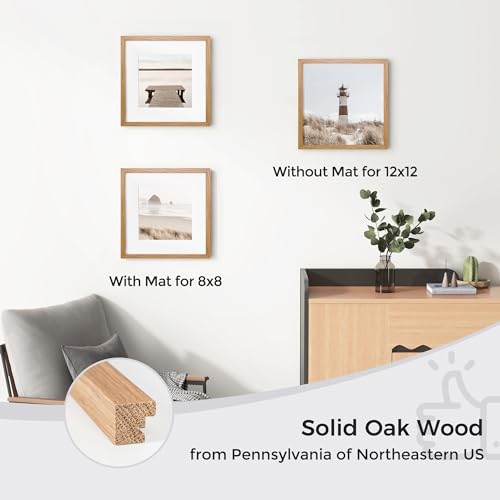 Axeman 12x12 Picture Frame with Mat for 8x8, Solid Oak Wood Square Picture Frame with Tempered Glass, Natural Wooden 12x12 inch Photo Frame for Wall Home Decor Art Photo and Prints, Natural - Image 3